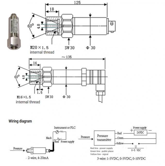 10VDC Tekanan Ultra Tinggi 1500MPa Tekanan Atmosfer Transduser 3