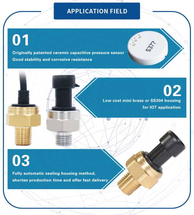 Ketahanan Korosi 4.5VDC Kuningan Housing Pressure Transmitter Keramik 1