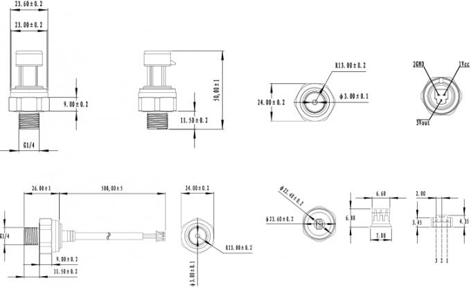 Ketahanan Korosi 4.5VDC Kuningan Housing Pressure Transmitter Keramik 3